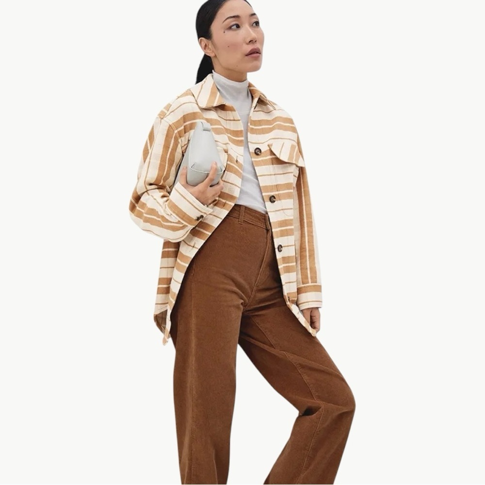 Everlane Oversized Plaid Shirt Jacket Size Small Camel Tan Cotton Button Front